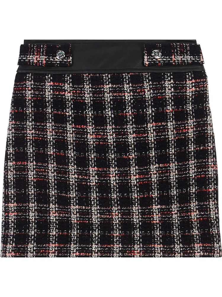 Новинка, Женская мини-юбка, твидовая, в клетку, тонкая, для девушек, с ...