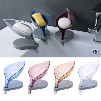 

Plastic Leaf Shape Soap Dishes Tray Holder Storage Soap Rack Bathroom Shower Sponge Soap Drain Shelf Container