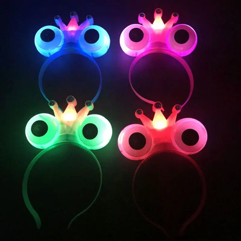 

Women Girls LED Light Flashing Hair Hoop Cute Frog Eyes Rhinestone Embellishment Crown Tiara Glowing Headband Party Random Color