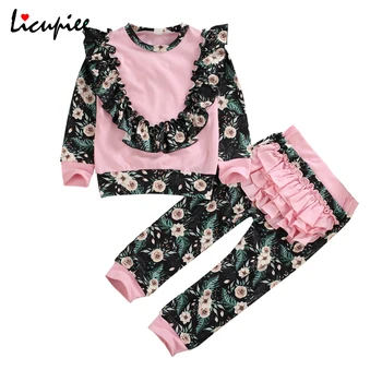 

Autumn Winter Full Sleeve Toddler Kid Baby Girl Clothes Shirt Ruffle Pants Legging Floral Outfits Autumn Set Clothes 1-6 Years