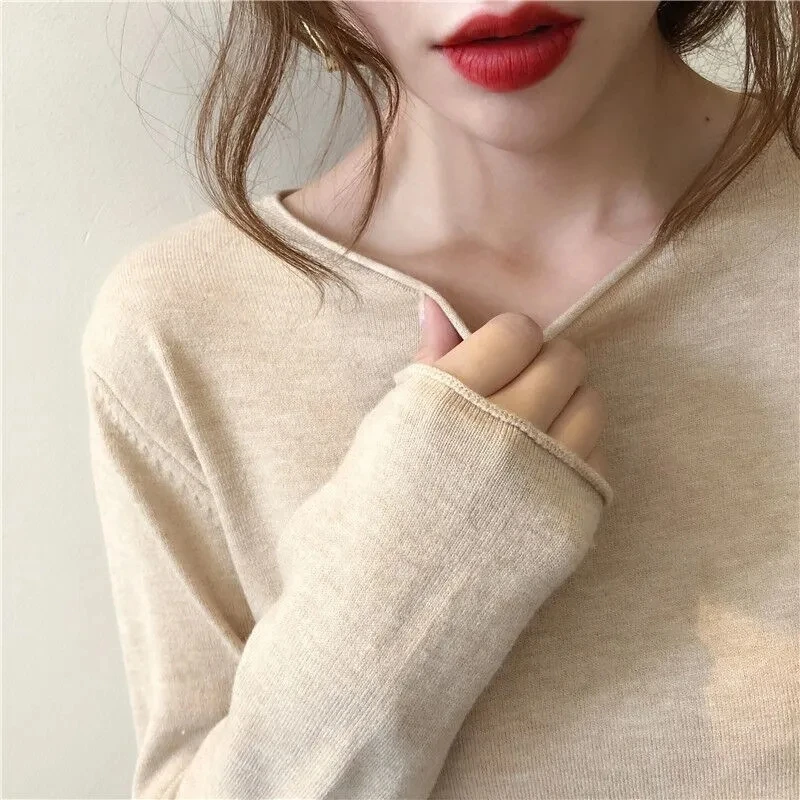 

2022 spring autumn thin top bottoming shirt women's inner new all-match foreign style round neck outer wear knit sweater tide