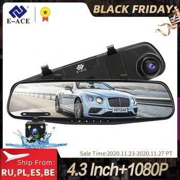 

E-ACE A33 Car Dvr Mirror Dash Camera FHD 1080P Dashcam 4.3 Inch Auto Video Recorder support Rear View Camera Registrar