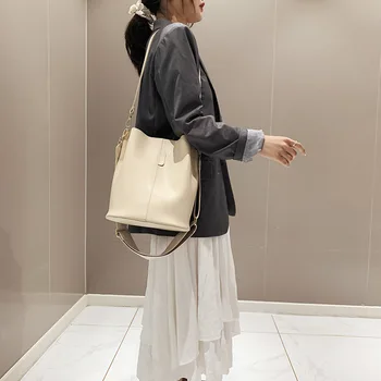 

CHISPAULO Women Bag Solid Color Two Strap Large Capacity Bucket Bag Hongkong Style Casual ladies Single Shoulder Bag