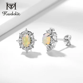 

Kuololit Natural Opal Gemstone Stud Earrings For Women 925 Sterling Silver Fire Opal Stone Engagement Wedding Gift Fine jewelry
