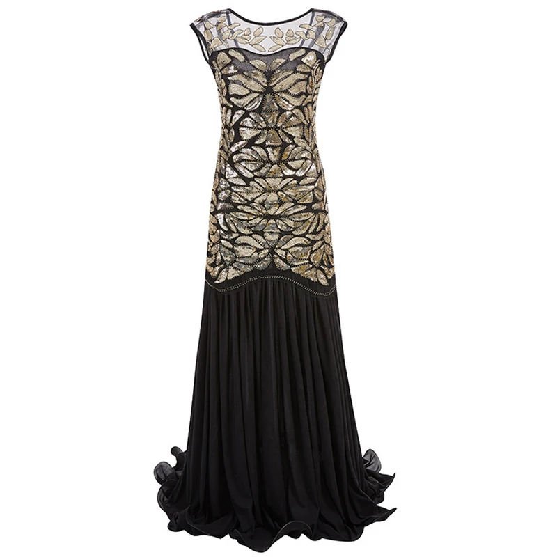 Women Mesh Sequins Vintage Dress Great Gatsby Flapper Sleeveless Summer Embellished Party Vestidos Prom Gown Dresses | Женская одежда