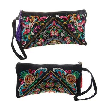 

2Pcs New Women Wallet Embroider Purse Clutch Mobile Phone Bag Coin Bag-Galsang Flower & Butterfly Flower