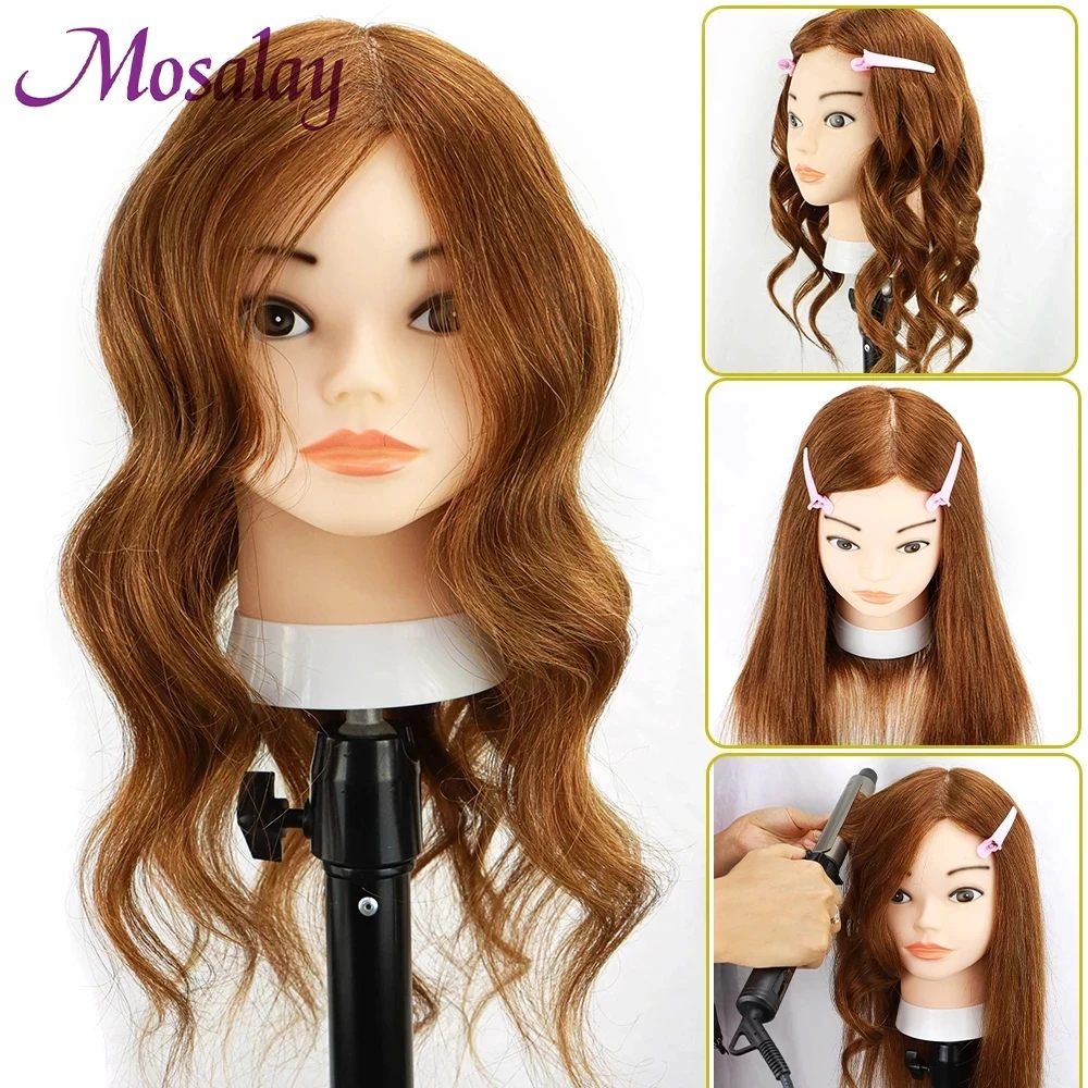  Mannequin Head with 100% Real Hair Hairdresser Practice  Braiding Styling Cosmetology Doll Training Head for Bleaching Dyeing  Curling Cutting Updos Styling and Free Clamp Holder (M natural black 022) 