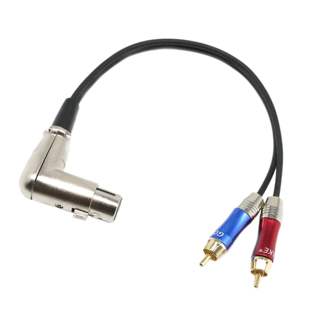 90 Degree 90° 3 Pin Female XLR To 2 Dual RCA Male Y Splitter Patch Cable Audio Cable