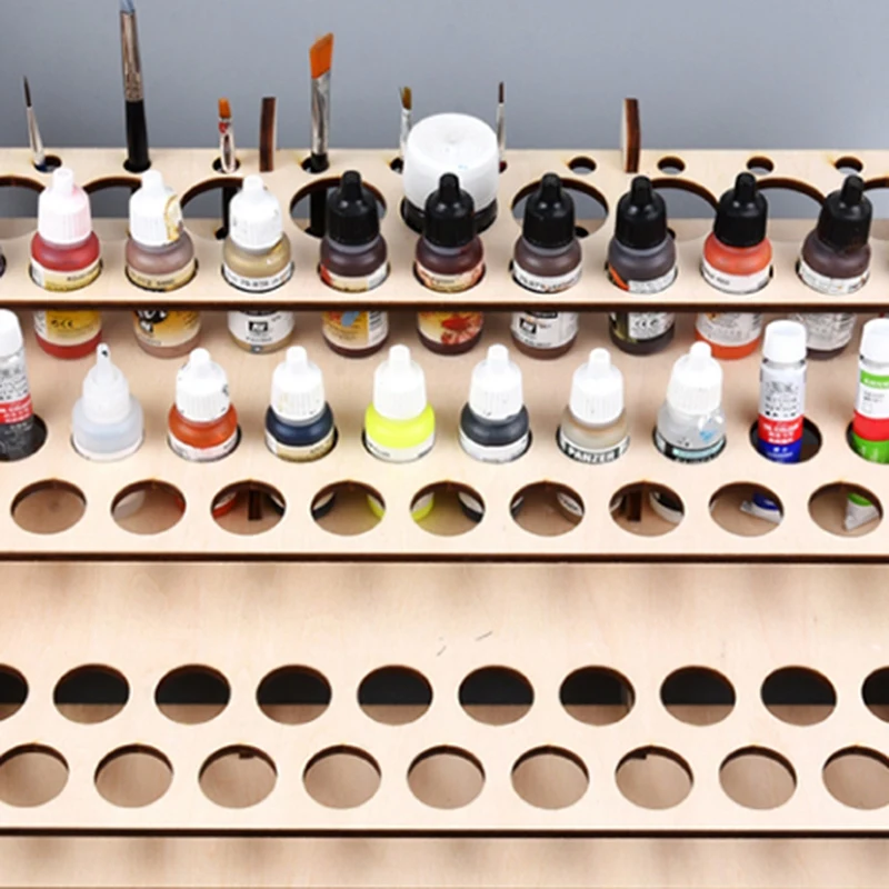 74 Hole Wooden Pigment Bottle Storage Organizer Color Paint Ink Brush Stand Rack Modular Holder School
