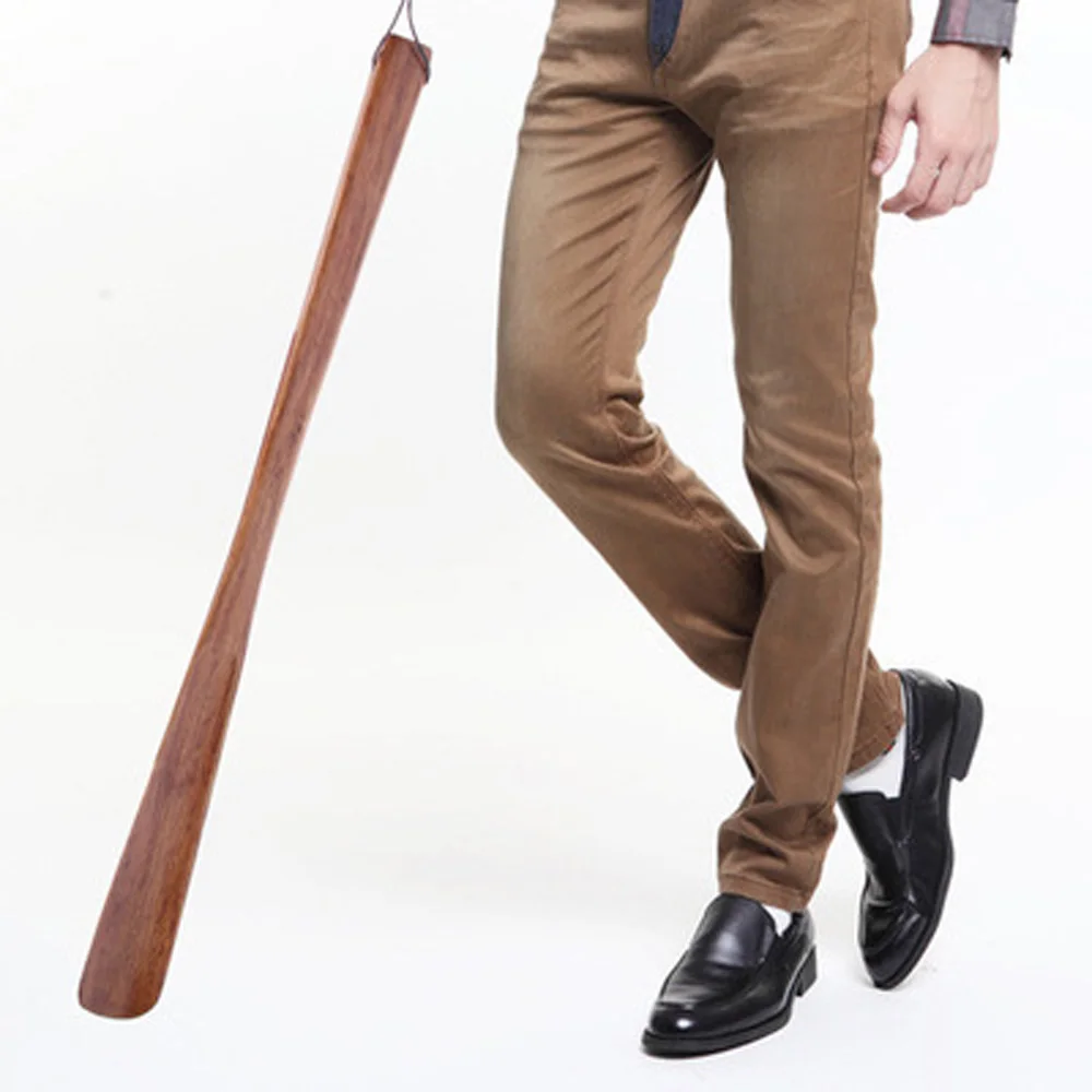 \tPolished Shoe Horn Handle Shoehorn Shoehorn Lifter Wood 55cm Red WoodFlexible