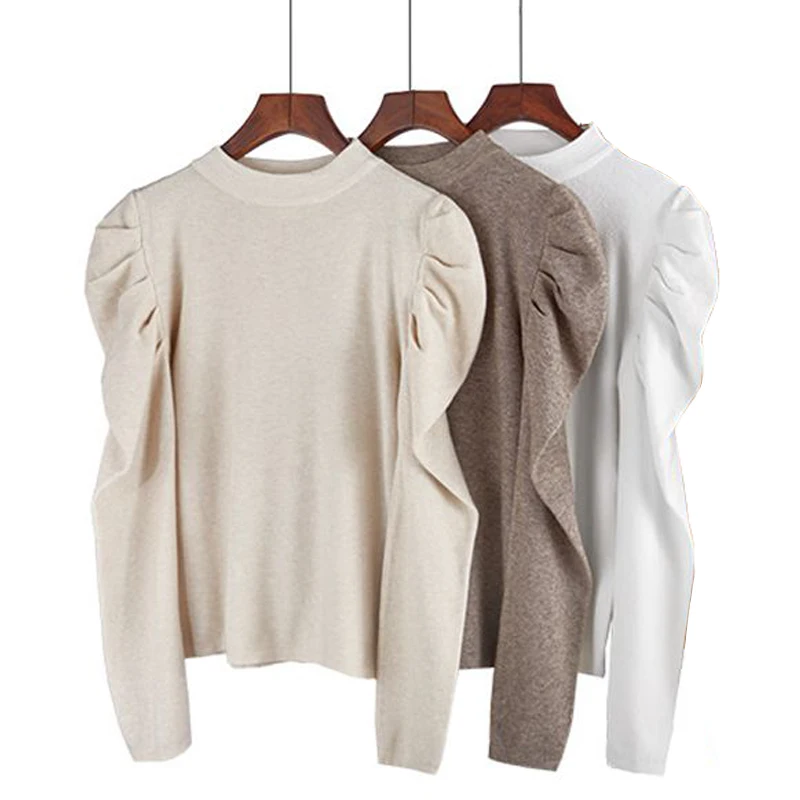 BYGOUBY jesienne zimowe swetry damskie 2020 ubrania wycięcie pod szyją z długim rękawem dzianinowe swetry eleganckie Pull rękaw sweter damski|Pulowery| - AliExpress