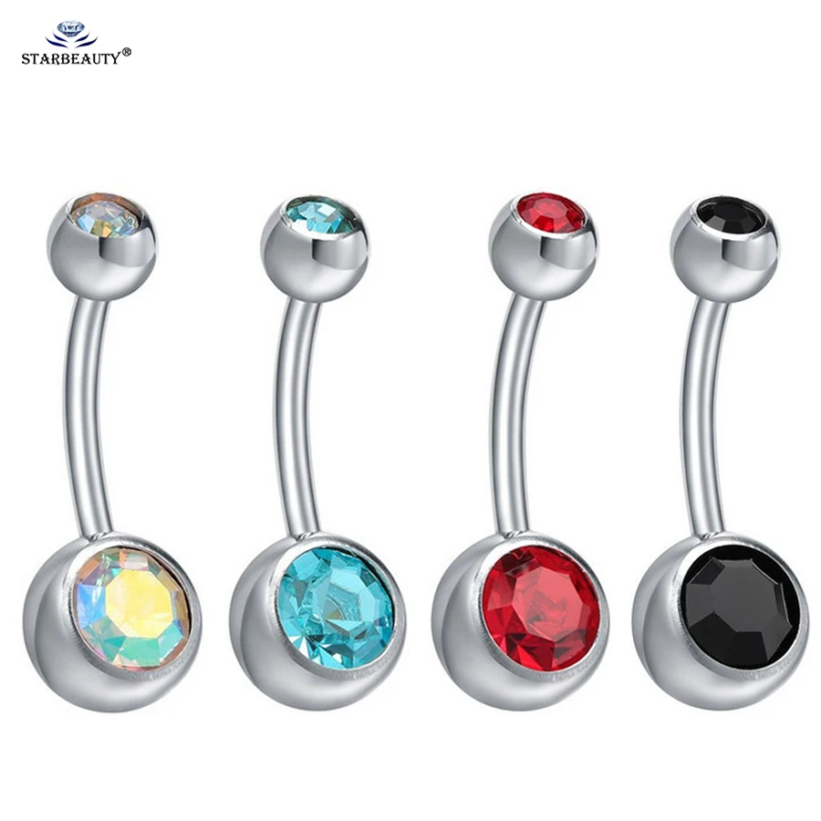 Starbeauty 14G золотистый цвет бар Хрустальный шар Пирсинг для живота женские серьги