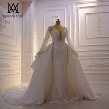 Gaun pengantin кружевное свадебное платье с длинным рукавом со съемным шлейфом в африканском стиле