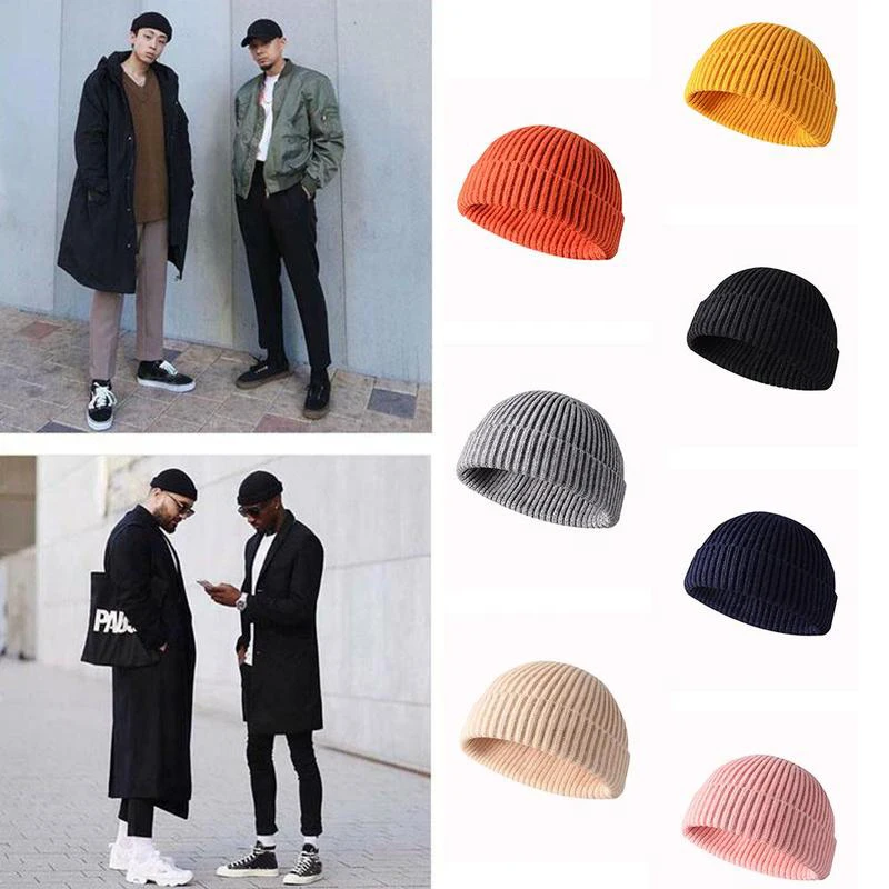 1 шт. унисекс зимний ребристый трикотажный с манжетами короткая Дыня однотонная бейсболка эластичная Ретро Лыжная Рыбацкая шапка