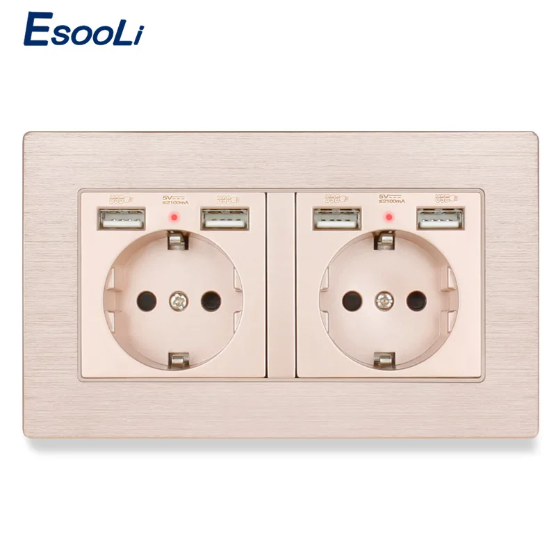 Esooli черная алюминиевая панель настенная розетка стандарта ЕС с 4 USB зарядными