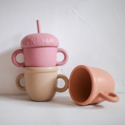 Taza de alimentación de bebé de silicona, vaso de pajita, función Mul ti de dibujos animados, taza de tentempié, botella de agua para Aprendizaje, vajilla
