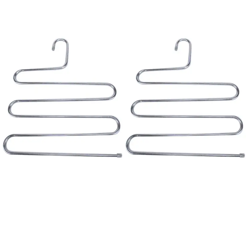 

2pcs Stainless Steel Trouser Rack Multi-Function Magic Trouser Rack S-Style Multi-Layer Trousers Clip Closet Pants Storage Rack