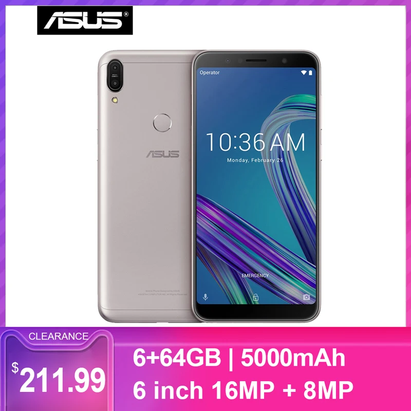 Мобильный телефон ASUS ZenFone Max Pro M1, 4G, Восьмиядерный, Android 8,1, 6 ГБ, 64 ГБ, 16 МП, 8 Мп, 6 дюймов, 5000 мА/ч, смартфон с функцией распознавания лица