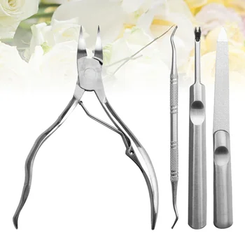 

4PCS/Set Stainless Steel Nail Art Tool Nail Clipper Pick Clamp Nail File Kit for Home Travel Hotel (Silver)