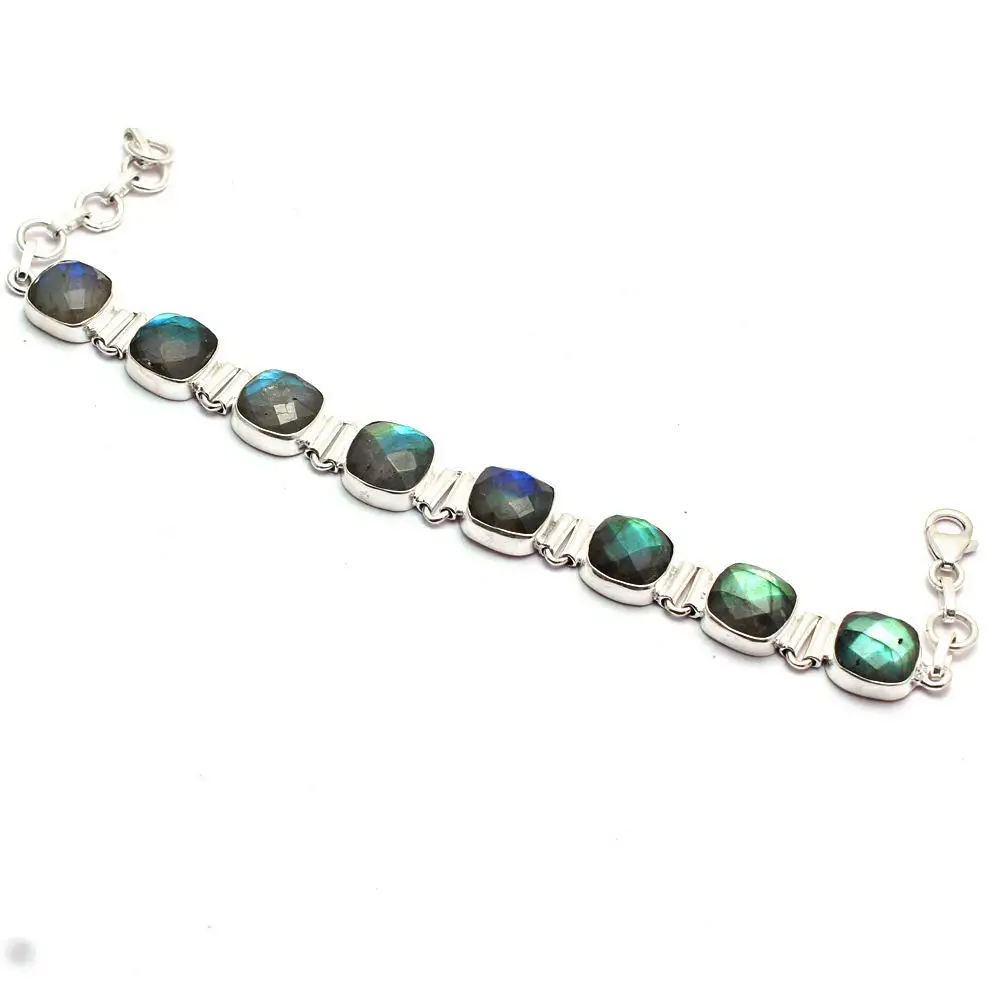 

Genuine Faceted Labradorite Bracelet 925 Sterling Silver, 19.5 cm, 2SBR0154