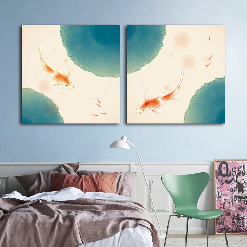 Watercolor Ink Print Canvas Painting Koi Goldfish Wall Art Decorative Drawing Chinese Style Mood Modular Picture Home Decoration | Дом и сад