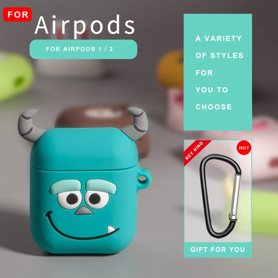 18J 3D чехол для наушников для AirPods, силиконовый чехол с милым медведем из лосося для Apple Air pods 2, чехол для наушников, кольцевой ремешок - Цвет: 18J