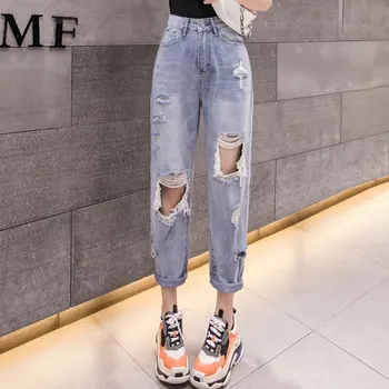 

Woman Jeans High Waist Ripped Jeans Sale Items For Clothes Wide Leg Denim Clothing Blue Streetwear Fashion Vintage Pants