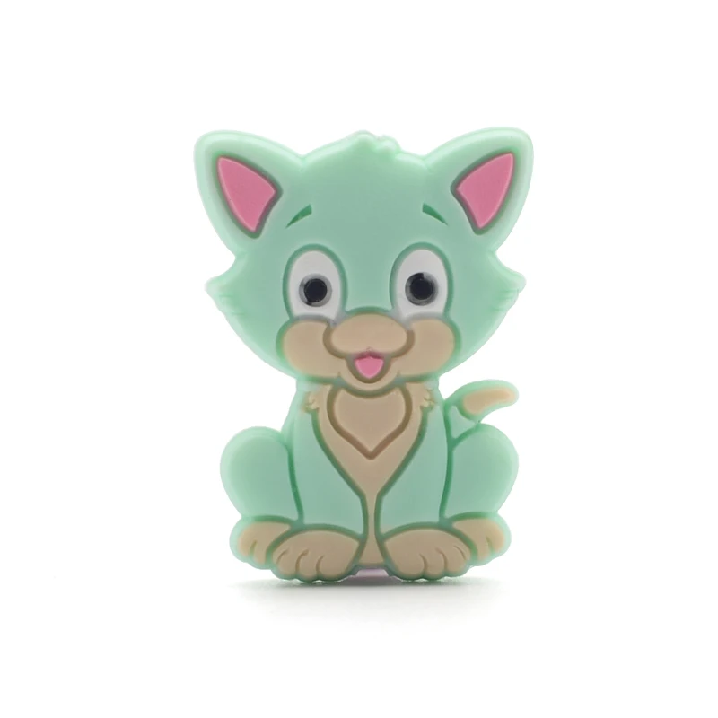 mint-cat 10 шт Детские Прорезыватели панда лиса слон Силиконовые Бусины DIY Пищевая силиконовая игрушка грызун медсестры подарок аксессуары силикон без БФА - Цвет: mint-cat