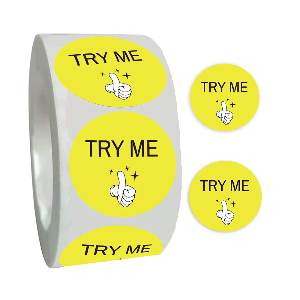 

Try Me Stickers Yellow Grocery Store Food Labels 1.5 Inch Tags Mark For Supermarkets Product Testing Samples Fragrances