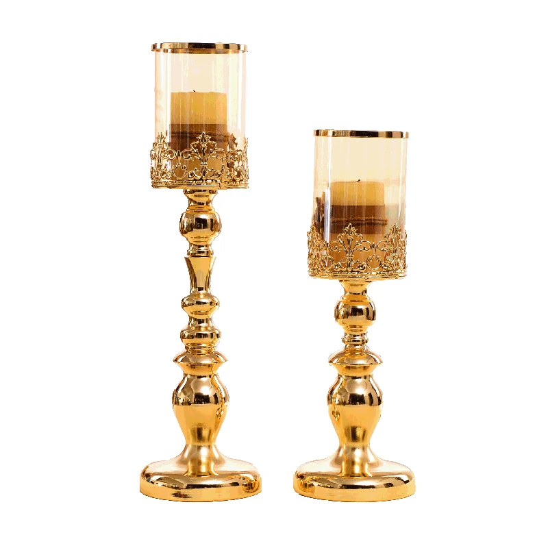 

European-style modern minimalist iron glass cover candlestick romantic table decoration creative home accessories wedding banque