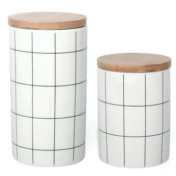 

2x Round Heat-Resistant Sealed Ceramic Storage Jar Spices Tea Coffee Can Tank Food Container with Lid Bottle L & M