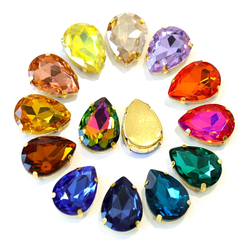Mix Colors Teadrop Glass Strass стразы Sew On Rhinestonres With Gold Claw