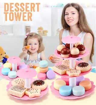 

Pretend Play Plastic Simulated Kitchen Toy Cake Cookie Tower Dessert Toys For Children Girls Kitchen Set For Kids Gifts