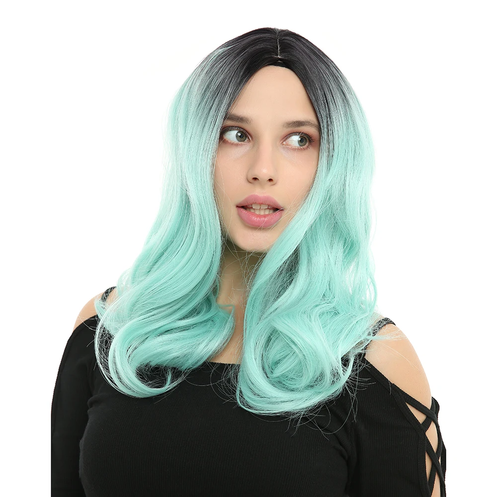 WHIMSICAL W  Medium Long Curly Black Pink Color Wigs Natural Ombre Mixed Purple Heat Resistant Hair Synthetic Wig for Women