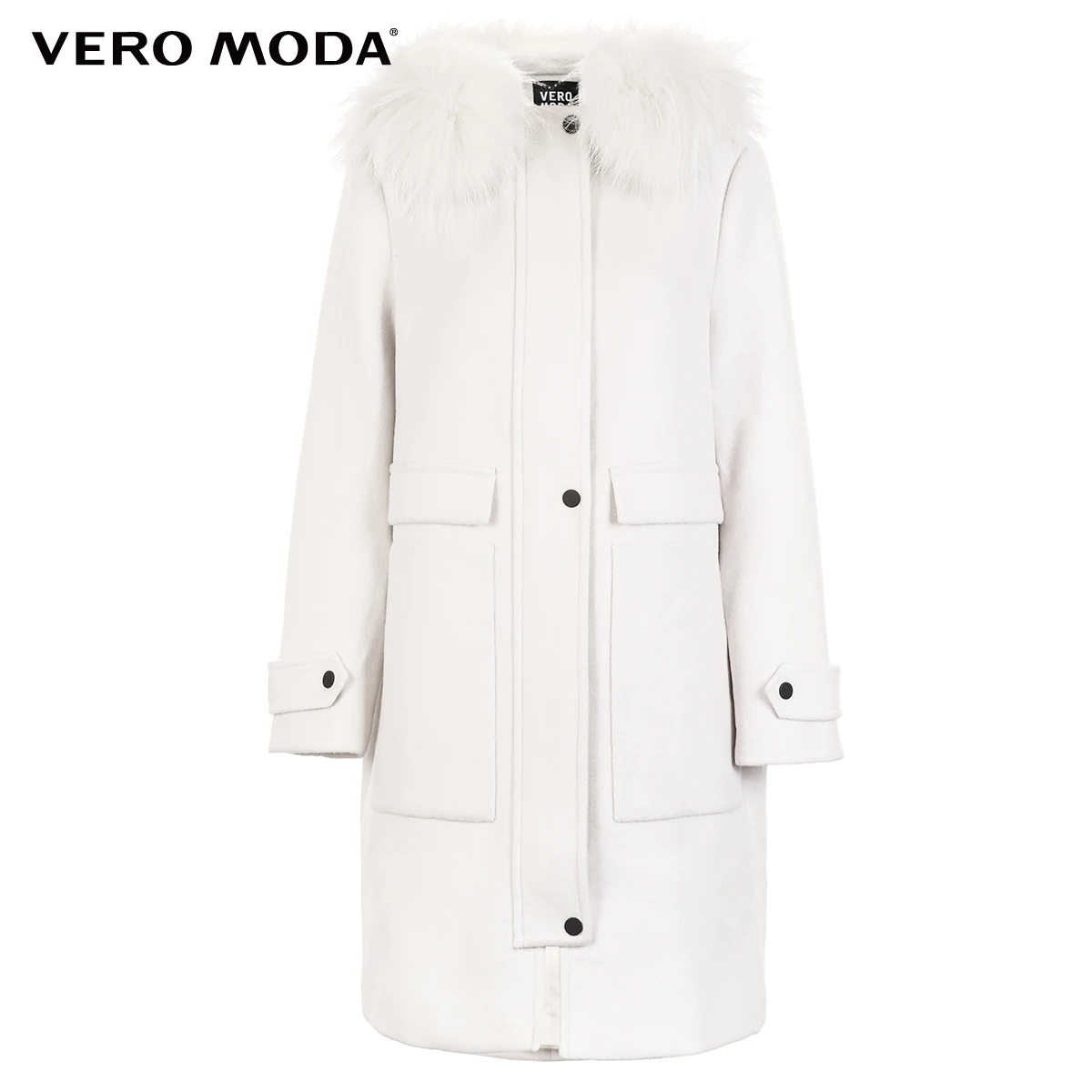Vero Moda Женское шерстяное пальто средней длины из меха енота | 318327560