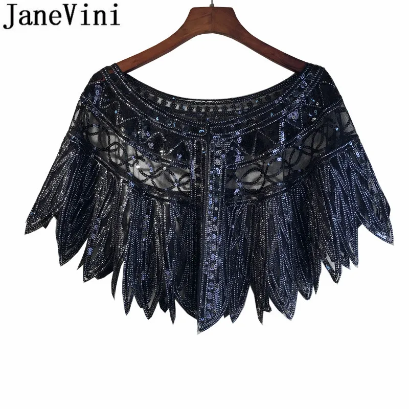 JaneVini Bling Sequins женская накидка из бисера упаковка для свадебного платья Палантины Золотой Черный жакет вечернее платье Болеро