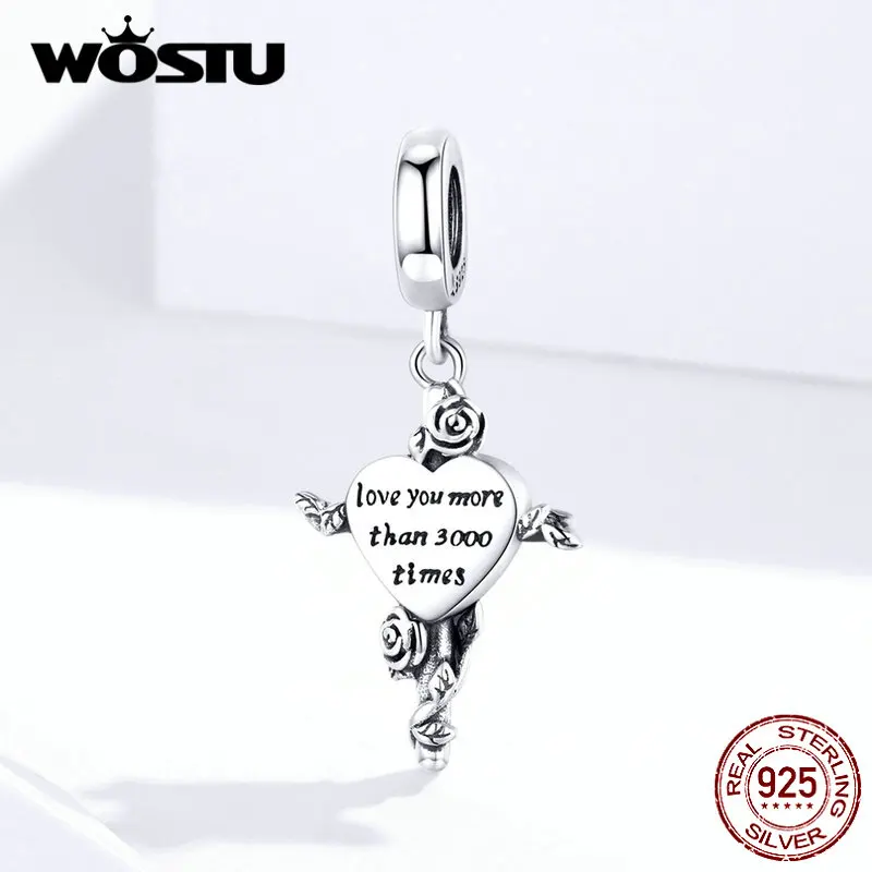 WOSTU Настоящее 925 пробы серебряные амулеты Love You более трех тысяч раз Бусины Подходят браслет кулон ювелирные изделия FIC1321