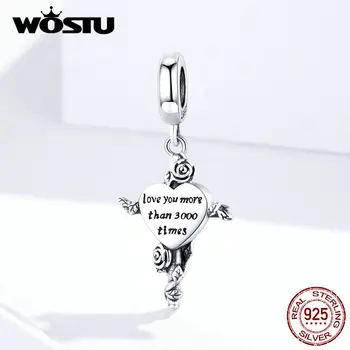 

WOSTU Real 925 Sterling Silver Charms Love You More Than Three Thousand Time Beads Fit Original Bracelet Pendant Jewelry FIC1321