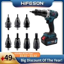 HIFESON – pistolet Ramm électrique sans balais, 26V, Rechargeable, automatique, Rivet, écrou, outil de Rivet, avec batterie au Lithium 5.2Ah