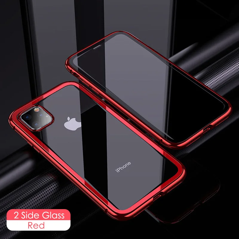 Akcoo Магнитный адсорбционный металлический чехол для телефона для iPhone 11 Pro Max переднее и заднее закаленное стекло для iPhone 6S 7 8 XR XS Max чехол - Цвет: Red