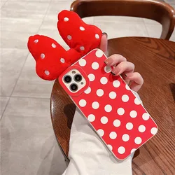For iPhone 13 Pro Max Case Cute Mouse Dot Fur Bowknot Silicone Phone Cover for iPhone 12 Pro XR XS 7 8  Plus XS MAX Lovely Cases