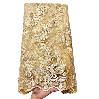 

Tulle lace with beads and stones african Lace Fabric 2020 High Quality Lace For Wedding dress 5yards