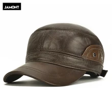Мужская шапка из натуральной кожи, шапка из воловьей кожи для взрослых, Мужская Уличная теплая Плоская Кожаная шапка, зимняя повседневная Кожаная шапка, регулируемые береты