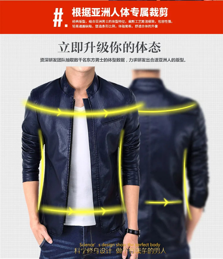 AliExpress Мужская Ретро-куртка из искусственной кожи, Мужской Стенд для одежды с воротником, приталенная кожаная куртка большого размера