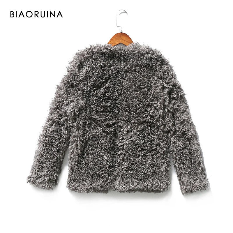 BIAORUINA, Женское пальто из искусственного меха, модное, тонкое, плюшевое, с v-образным вырезом, короткая, плюшевая, верхняя одежда, для девушек, повседневное, прямое, тонкое пальто