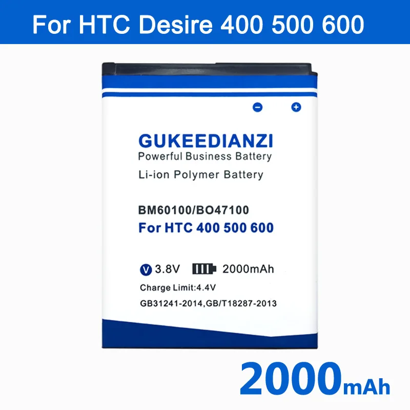 Аккумулятор GUKEEDIANZI для HTC Desire 400 500 600 Dual SIM 609d 5088 5060 C525c C525E T528 T606W T608T 2000mAh BM60100 BO47100 |