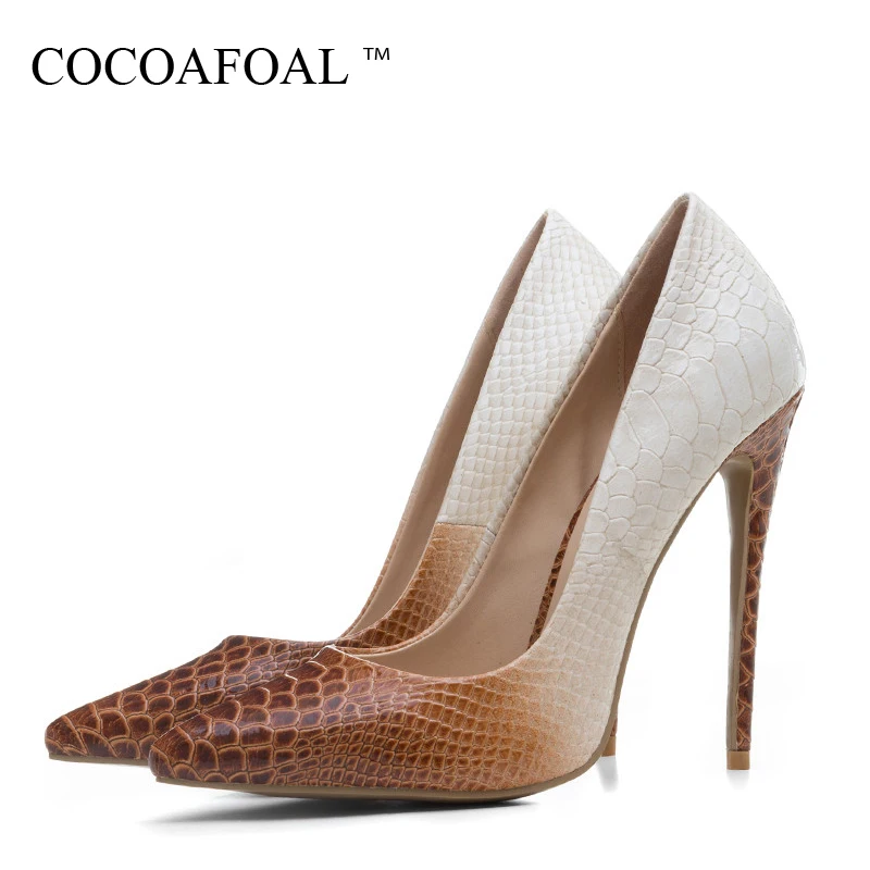 

Cocoafoal Woman Wedding Pumps Plus Size 33 - 43 Sexy Ultra High Heels Shoes Party Stiletto Snakeskin Pattern Red 12 Cm Pumps