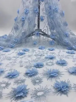 

5 yards Light Blue Soft Latest Embroidered 3d Lace Fabric African Lace Fabric 2018 High Quality Lace Tulle French Lace