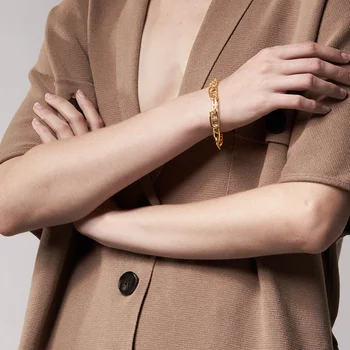 

ENFASHION Geometric Chain Bracelets For Women Gold Color Hollow Boho Bangle Stainless Steel Fashion Jewelry Pulseras Mujer B2202