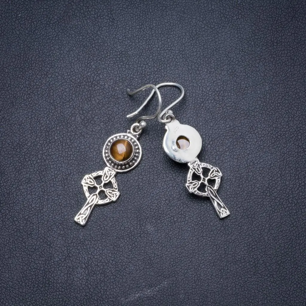 Natural Tiger Eye Handmade Unique 925 Sterling Silver Earrings 1.5&quot Y1598 | Украшения и аксессуары